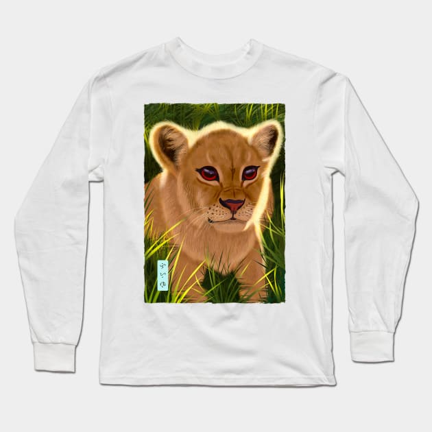 Lion Cub - White Long Sleeve T-Shirt by Thor Reyes